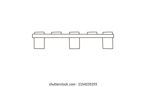 Side view of wood tray or pallet, outline icon, vector illustration isolated on white background. Warehouse storage equipment. Platform for cargo shipping.