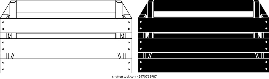 side view wooden box icon set