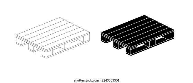 side view Wooden pallets icon set isolated on white background