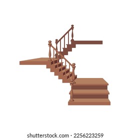 Side view wooden staircase flat vector illustration  Vintage stairway for house hall isolated white background  Home interior concept 