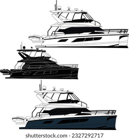side view yacht boat vector line art illustration t-shirt and printable on various materials.