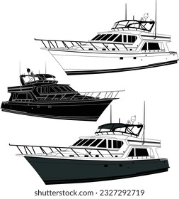 side view yacht boat vector line art illustration t-shirt and printable on various materials.