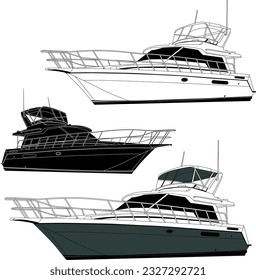 side view yacht boat vector line art illustration t-shirt and printable on various materials.