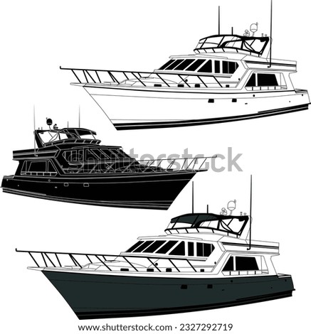 side view yacht boat vector line art illustration t-shirt and printable on various materials.