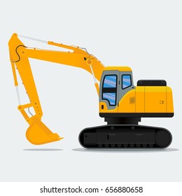 Side View Yellow Excavator Vector Illustration for Construction Industry Related Design