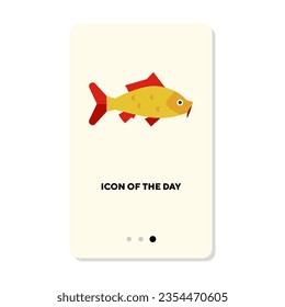 Side view of yellow fish for meal or dish flat icon. Vertical sign or vector illustration of fresh ingredient for cooking element. Seafood, culinary for web design and apps