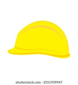 Side view of yellow safety helmet, headgear, and hardhat cap for industrial and or construction work personal protective equpment.