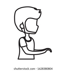 side view young man portrait character on white background vector illustration thick line