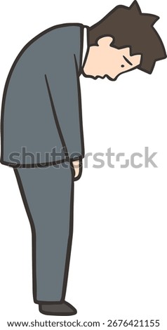 Side View of a Young Man in a Suit Apologizing with Head Down