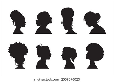 Side of woman's face and hair, isolated in silhouette style