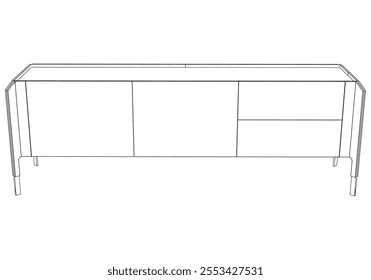 Sideboard Living Room Furniture isolated continuous line art flat vector illustration