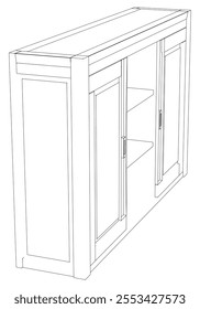 Sideboard Living Room Furniture isolated continuous line art flat vector illustration