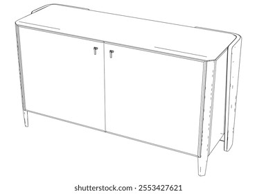 Sideboard Living Room Furniture isolated continuous line art flat vector illustration