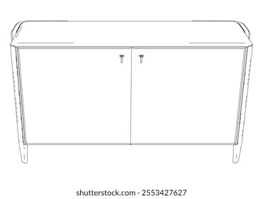Sideboard Living Room Furniture isolated continuous line art flat vector illustration