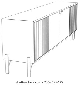 Sideboard Living Room Furniture isolated continuous line art flat vector illustration