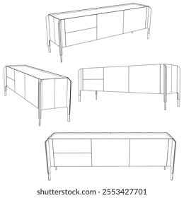 Sideboard Living Room Furniture isolated continuous line art flat vector illustration