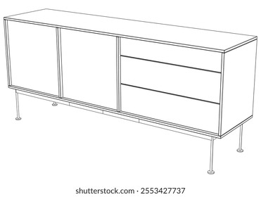 Sideboard Living Room Furniture isolated continuous line art flat vector illustration