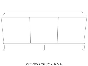 Sideboard Living Room Furniture isolated continuous line art flat vector illustration