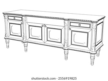 Sideboard for the living room hand-painted in different sizes and types, Elegant baroque and classical designs. Vector Illustration 