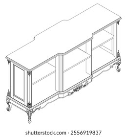 Sideboard for the living room hand-painted in different sizes and types, Elegant baroque and classical designs. Vector Illustration 