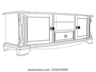 Sideboard for the living room hand-painted in different sizes and types, Elegant baroque and classical designs. Vector Illustration 
