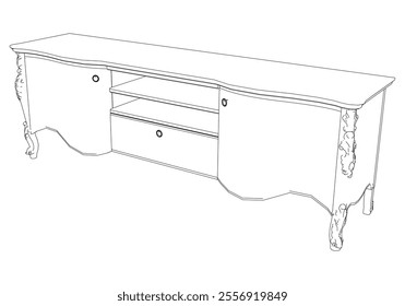 Sideboard for the living room hand-painted in different sizes and types, Elegant baroque and classical designs. Vector Illustration 