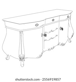 Sideboard for the living room hand-painted in different sizes and types, Elegant baroque and classical designs. Vector Illustration 