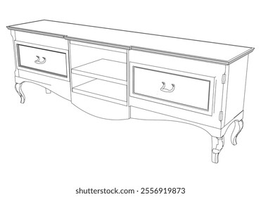 Sideboard for the living room hand-painted in different sizes and types, Elegant baroque and classical designs. Vector Illustration 