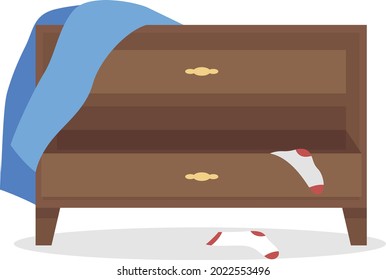 Sideboard in mess semi flat color vector object. Full sized item on white. Clean clothes lacking. Bedroom furniture isolated modern cartoon style illustration for graphic design and animation