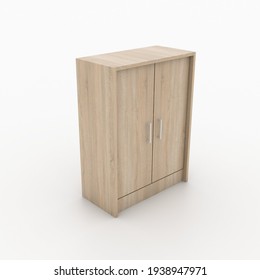 Sideboard with open shelves on both sides. sideboard looks perspective. sideboard with a minimalist design. Sideboard on white background. 3d rendering