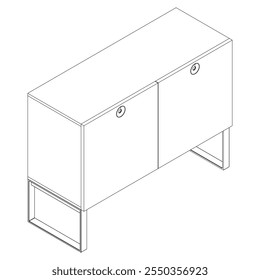 Ilustração De Contorno De Painel De Lado Com Design De Gabinete Buffet. Perfeito para Decoração de casa, Coloração e Trabalho de design criativo