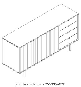 Ilustração De Contorno De Painel De Lado Com Design De Gabinete Buffet. Perfeito para Decoração de casa, Coloração e Trabalho de design criativo