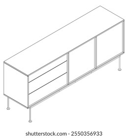 Ilustração De Contorno De Painel De Lado Com Design De Gabinete Buffet. Perfeito para Decoração de casa, Coloração e Trabalho de design criativo