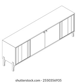 Ilustração De Contorno De Painel De Lado Com Design De Gabinete Buffet. Perfeito para Decoração de casa, Coloração e Trabalho de design criativo