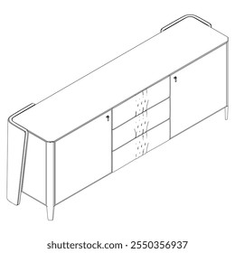 Ilustração De Contorno De Painel De Lado Com Design De Gabinete Buffet. Perfeito para Decoração de casa, Coloração e Trabalho de design criativo