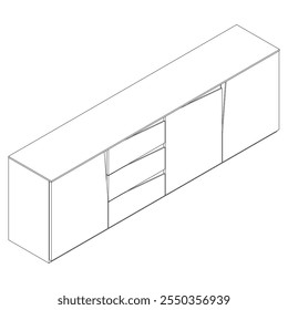 Ilustração De Contorno De Painel De Lado Com Design De Gabinete Buffet. Perfeito para Decoração de casa, Coloração e Trabalho de design criativo