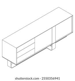 Ilustração De Contorno De Painel De Lado Com Design De Gabinete Buffet. Perfeito para Decoração de casa, Coloração e Trabalho de design criativo