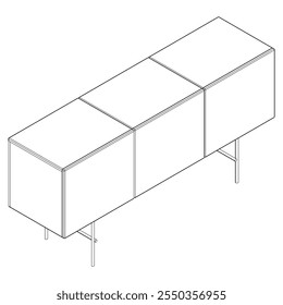 Ilustração De Contorno De Painel De Lado Com Design De Gabinete Buffet. Perfeito para Decoração de casa, Coloração e Trabalho de design criativo