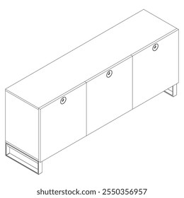 Ilustração De Contorno De Painel De Lado Com Design De Gabinete Buffet. Perfeito para Decoração de casa, Coloração e Trabalho de design criativo