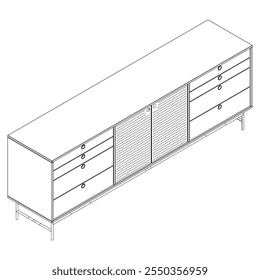 Ilustração De Contorno De Painel De Lado Com Design De Gabinete Buffet. Perfeito para Decoração de casa, Coloração e Trabalho de design criativo