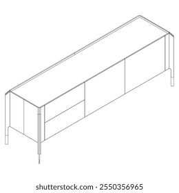 Ilustração De Contorno De Painel De Lado Com Design De Gabinete Buffet. Perfeito para Decoração de casa, Coloração e Trabalho de design criativo