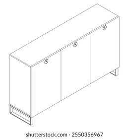 Ilustração De Contorno De Painel De Lado Com Design De Gabinete Buffet. Perfeito para Decoração de casa, Coloração e Trabalho de design criativo