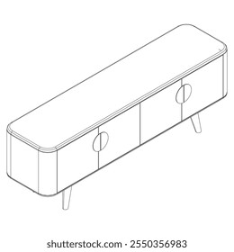 Ilustração De Contorno De Painel De Lado Com Design De Gabinete Buffet. Perfeito para Decoração de casa, Coloração e Trabalho de design criativo