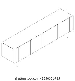 Ilustração De Contorno De Painel De Lado Com Design De Gabinete Buffet. Perfeito para Decoração de casa, Coloração e Trabalho de design criativo