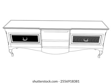 Sideboard outline vector collection. Elegant line art designs for contemporary living spaces. Ideal for interior design projects.