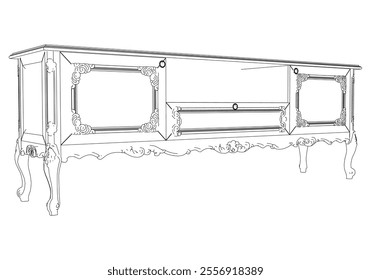 Sideboard outline vector collection. Elegant line art designs for contemporary living spaces. Ideal for interior design projects.