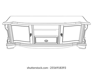 Sideboard outline vector collection. Elegant line art designs for contemporary living spaces. Ideal for interior design projects.