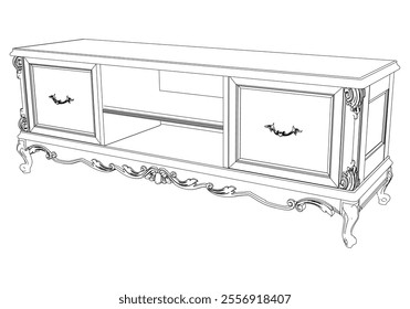 Sideboard outline vector collection. Elegant line art designs for contemporary living spaces. Ideal for interior design projects.
