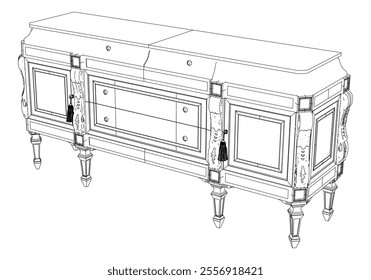 Sideboard outline vector collection. Elegant line art designs for contemporary living spaces. Ideal for interior design projects.