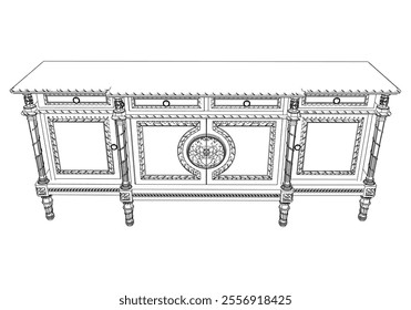 Sideboard outline vector collection. Elegant line art designs for contemporary living spaces. Ideal for interior design projects.